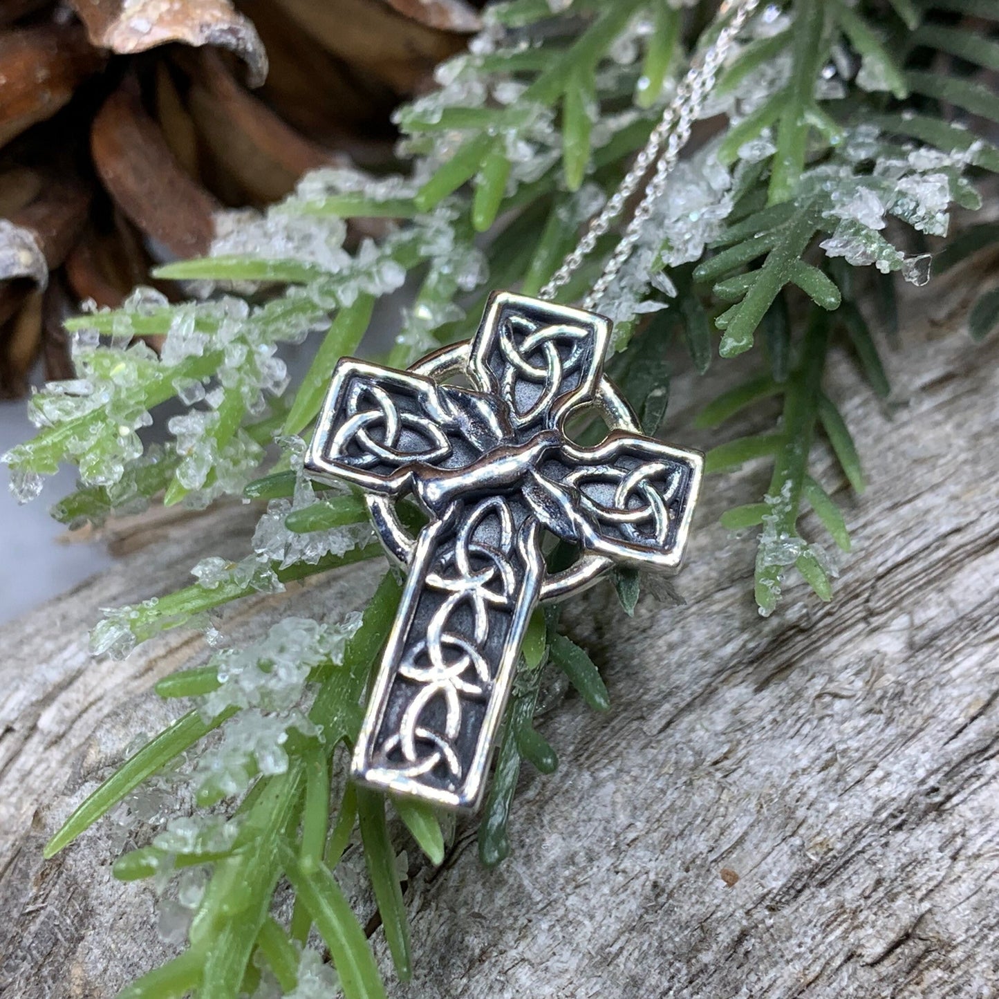 Celtic Cross Necklace, Celtic Dove Jewelry, Scotland Jewelry, Silver Cross, Mom Gift, Anniversary Gift, Religious Jewelry, Celtic Cross Gift