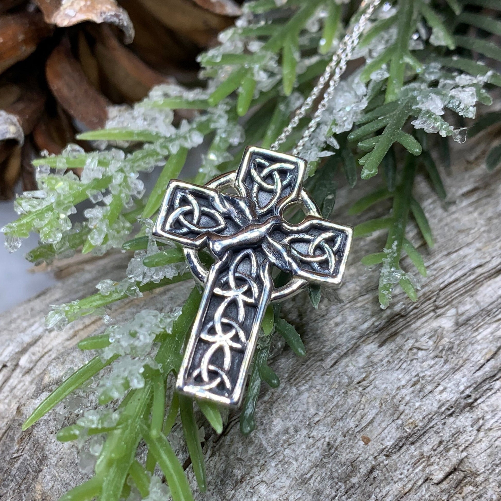 Celtic Cross Necklace, Celtic Dove Jewelry, Scotland Jewelry, Silver Cross, Mom Gift, Anniversary Gift, Religious Jewelry, Celtic Cross Gift