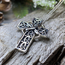 Load image into Gallery viewer, Celtic Cross Necklace, Celtic Dove Jewelry, Scotland Jewelry, Silver Cross, Mom Gift, Anniversary Gift, Religious Jewelry, Celtic Cross Gift
