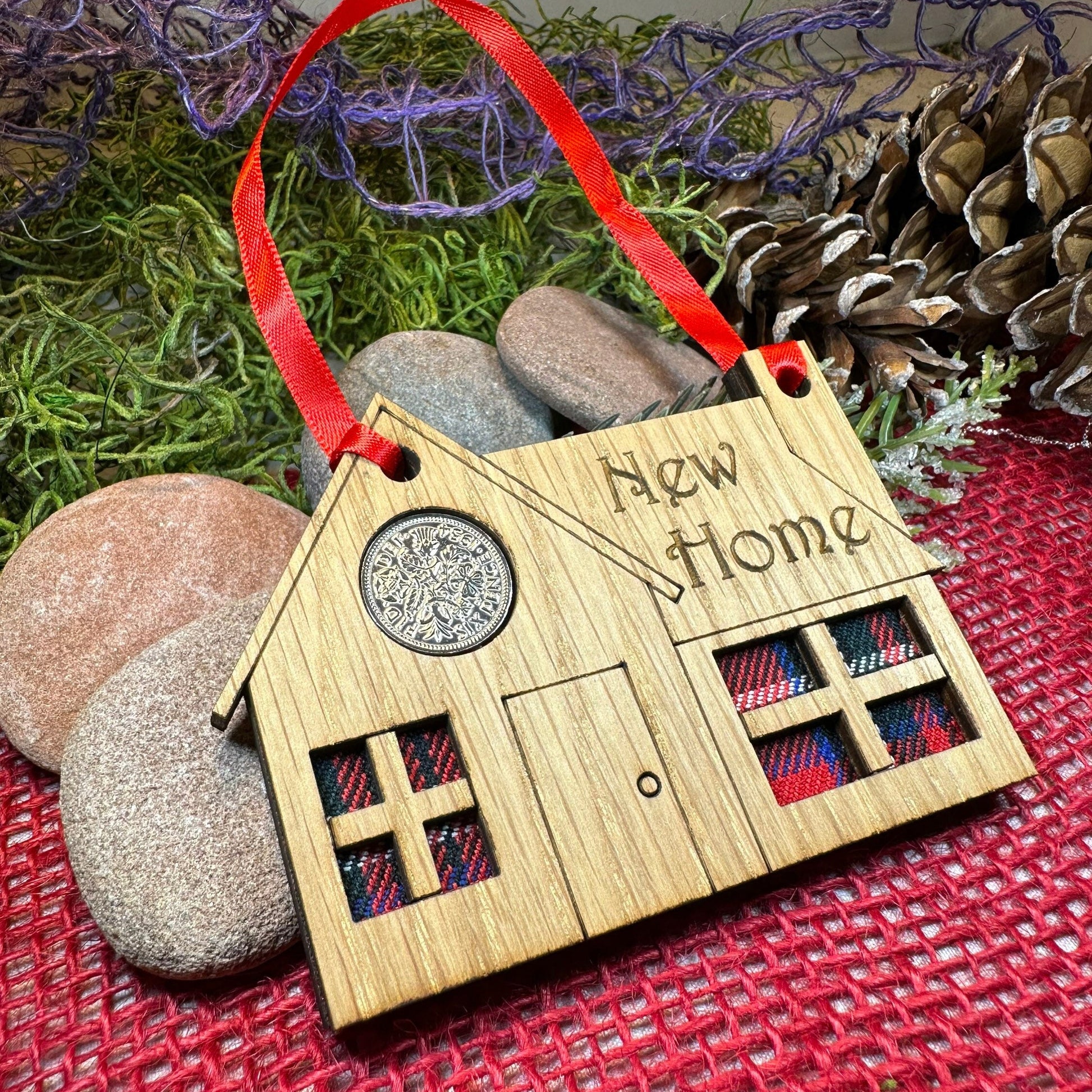 New Home Gift, Lucky Sixpence, Scotland Gift, First Home Gift, Tartan Gift, Christmas Ornament, Good Luck Gift, Oak Wood Plaque, Scottish