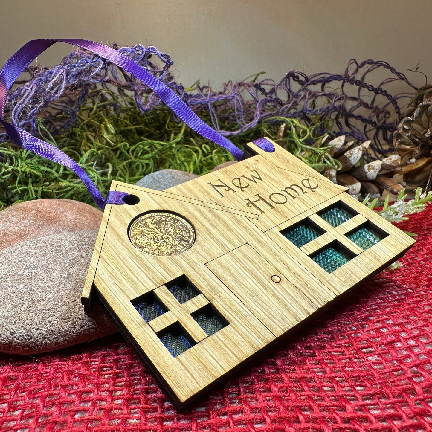 New Home Gift, Lucky Sixpence, Scotland Gift, First Home Gift, Tartan Gift, Christmas Ornament, Good Luck Gift, Oak Wood Plaque, Scottish