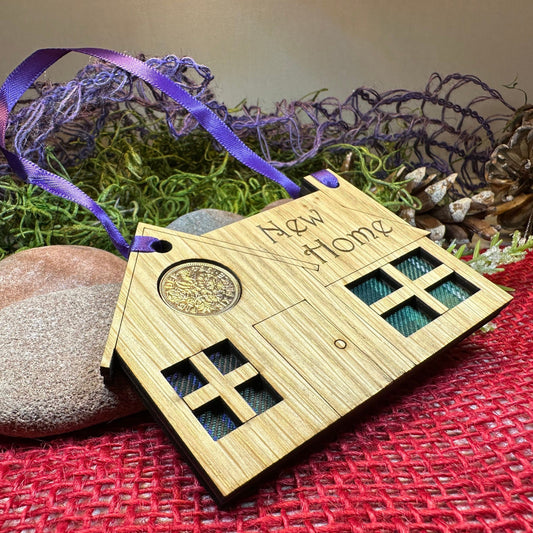 New Home Gift, Lucky Sixpence, Scotland Gift, First Home Gift, Tartan Gift, Christmas Ornament, Good Luck Gift, Oak Wood Plaque, Scottish