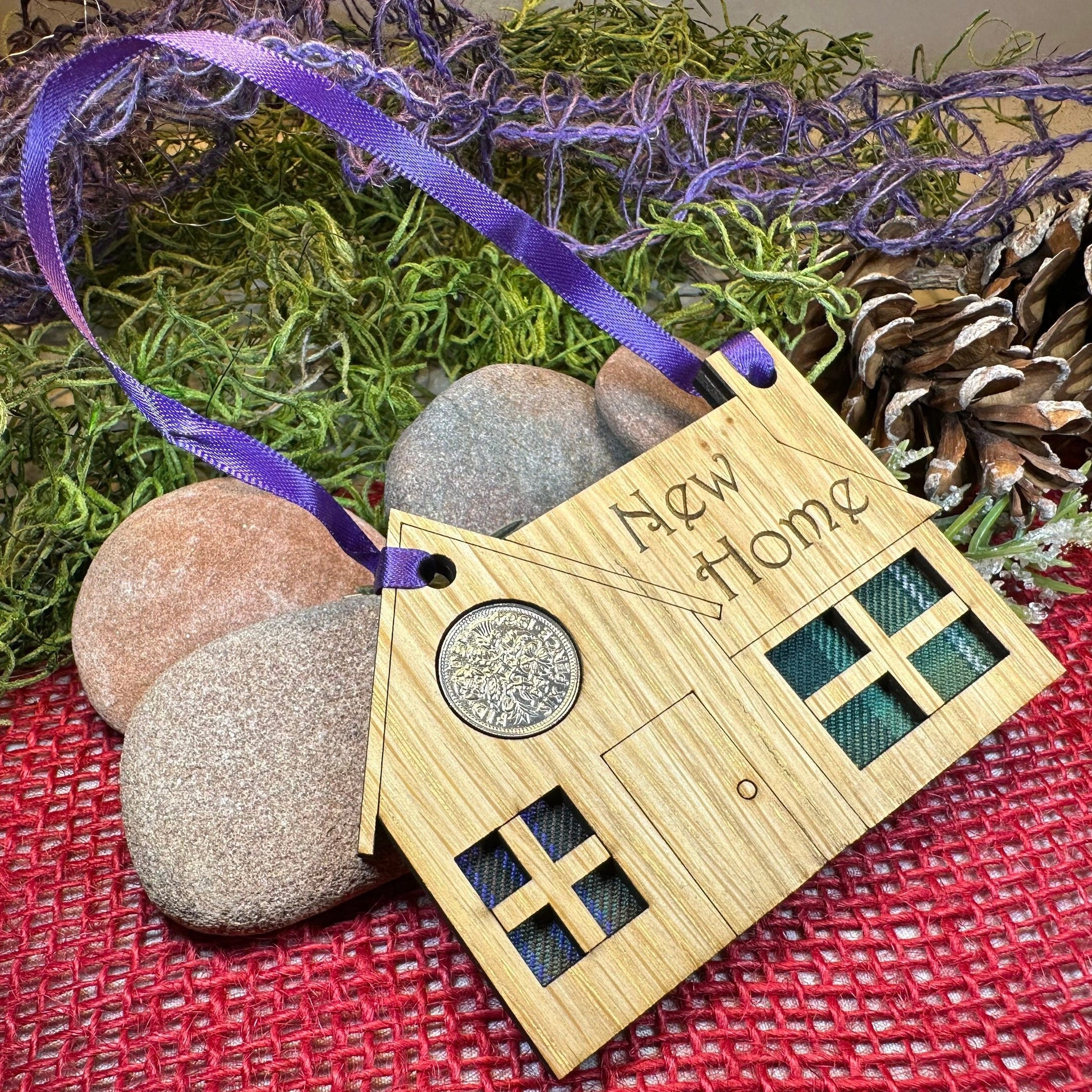 New Home Gift, Lucky Sixpence, Scotland Gift, First Home Gift, Tartan Gift, Christmas Ornament, Good Luck Gift, Oak Wood Plaque, Scottish