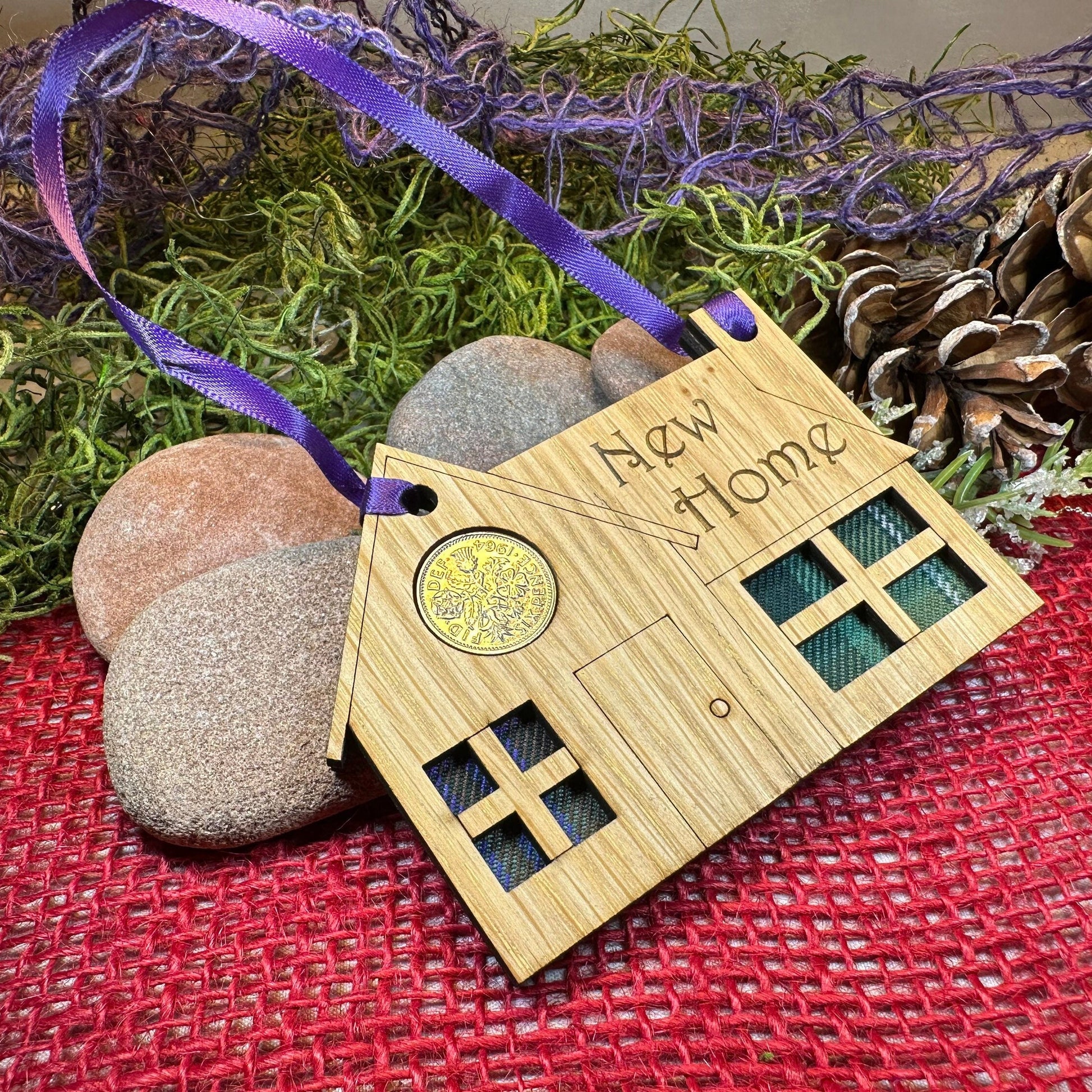 New Home Gift, Lucky Sixpence, Scotland Gift, First Home Gift, Tartan Gift, Christmas Ornament, Good Luck Gift, Oak Wood Plaque, Scottish