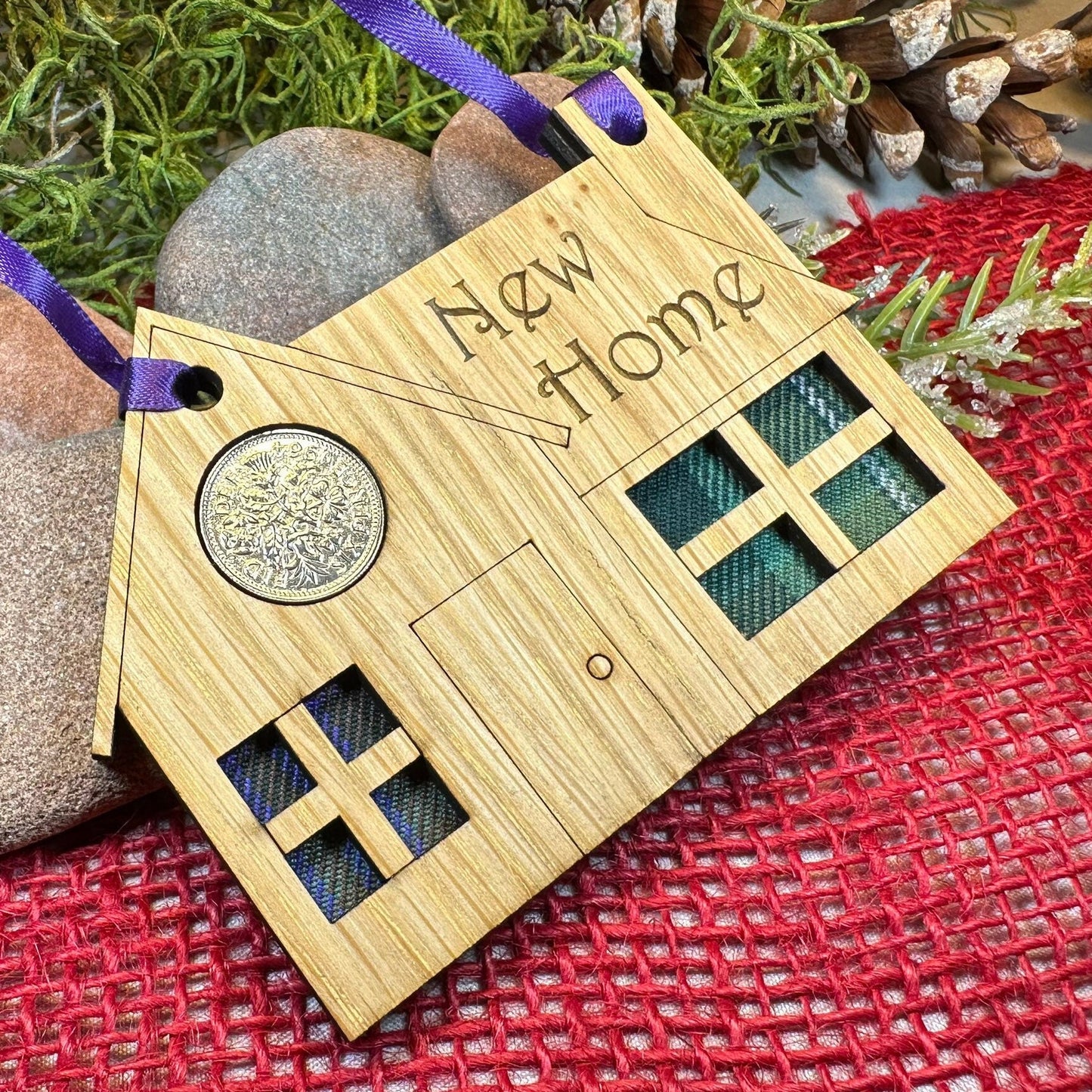New Home Gift, Lucky Sixpence, Scotland Gift, First Home Gift, Tartan Gift, Christmas Ornament, Good Luck Gift, Oak Wood Plaque, Scottish