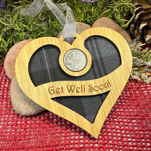Get Well Gift, Lucky Sixpence, Scotland Gift, Thinking of You, Tartan Gift, Christmas Ornament, Good Luck Gift, Oak Wood Plaque, Recovery
