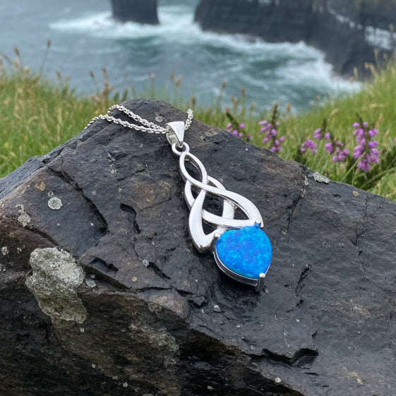 Celtic Knot Necklace, Mother's Knot Pendant, Fire Opal Jewelry, Irish Necklace, Scottish Jewelry, October Birthstone, Ireland Gift, New Mom