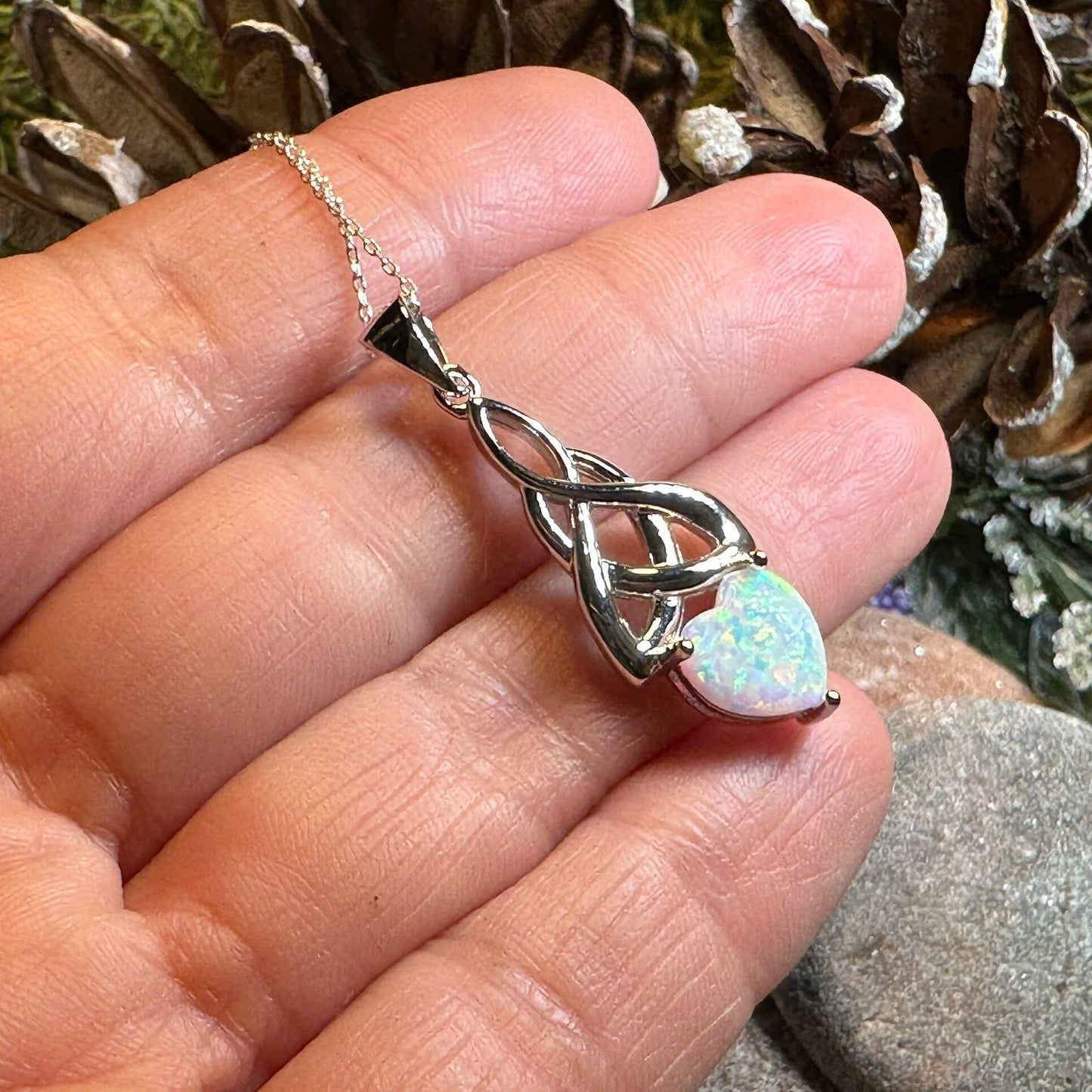 Celtic Knot Necklace, Mother's Knot Pendant, Fire Opal Jewelry, Irish Necklace, Scottish Jewelry, October Birthstone, Ireland Gift, New Mom