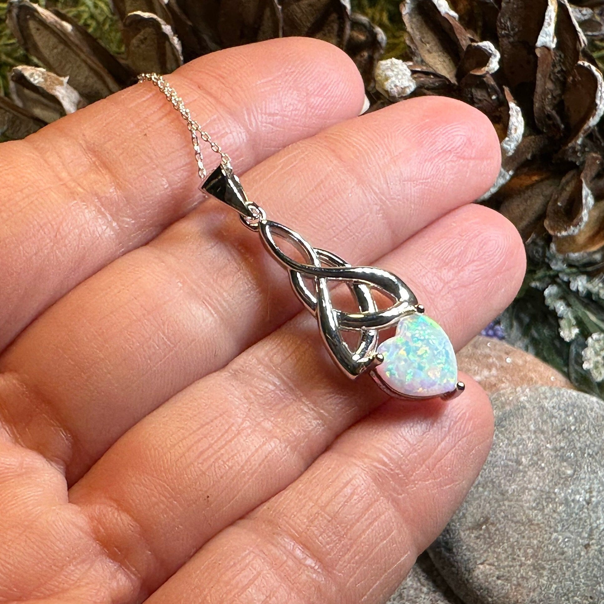 Celtic Knot Necklace, Mother's Knot Pendant, Fire Opal Jewelry, Irish Necklace, Scottish Jewelry, October Birthstone, Ireland Gift, New Mom