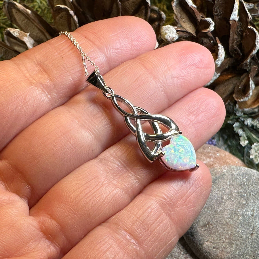 Celtic Knot Necklace, Mother's Knot Pendant, Fire Opal Jewelry, Irish Necklace, Scottish Jewelry, October Birthstone, Ireland Gift, New Mom