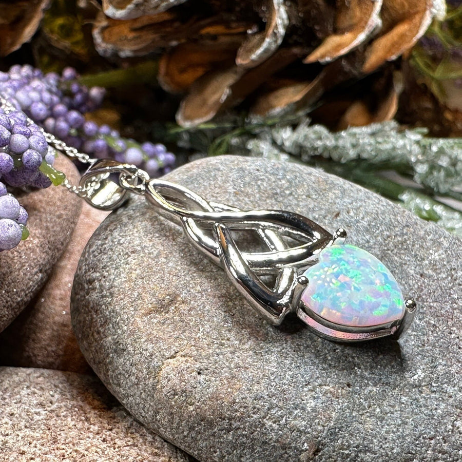 Celtic Knot Necklace, Mother's Knot Pendant, Fire Opal Jewelry, Irish Necklace, Scottish Jewelry, October Birthstone, Ireland Gift, New Mom