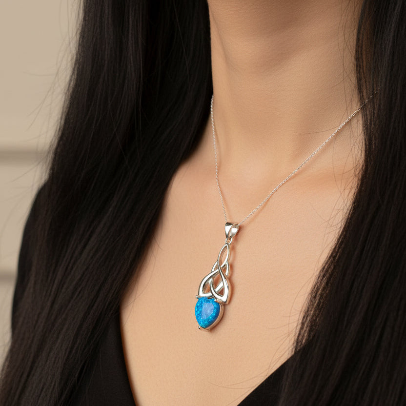 Celtic Knot Necklace, Mother's Knot Pendant, Fire Opal Jewelry, Irish Necklace, Scottish Jewelry, October Birthstone, Ireland Gift, New Mom