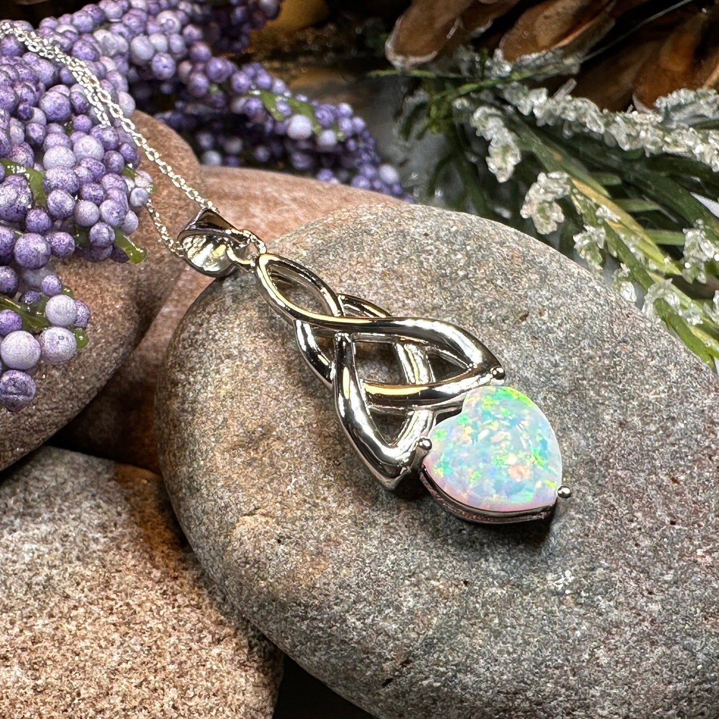 Celtic Knot Necklace, Mother's Knot Pendant, Fire Opal Jewelry, Irish Necklace, Scottish Jewelry, October Birthstone, Ireland Gift, New Mom