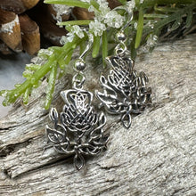 Load image into Gallery viewer, Thistle Earrings, Celtic Jewelry, Scotland Jewelry, Outlander Jewelry, Flower Jewelry, Mom Gift, Nature Jewelry, Celtic Knot Jewelry

