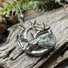 Load image into Gallery viewer, Stag Necklace, Scotland Jewelry, Celtic Jewelry, Anniversary Gift, Deer Pendant, Nature Jewelry, Animal Jewelry, Abalone Jewelry, Pagan Gift
