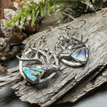 Load image into Gallery viewer, Stag Earrings, Scotland Jewelry, Celtic Jewelry, Anniversary Gift, Deer Earrings, Nature Jewelry, Animal Jewelry, Abalone Shell, Pagan Gift
