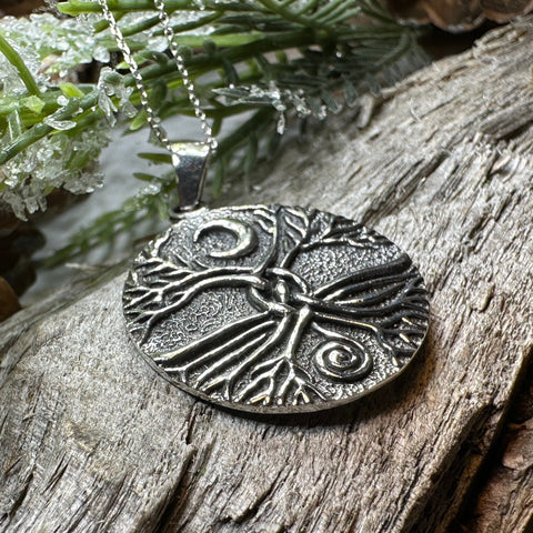 Load image into Gallery viewer, Tree of Life Necklace, Celtic Jewelry, Irish Pendant, Celestial Jewelry, Tree Jewelry, Nature Jewelry, Norse Jewelry, Crecent Moon Necklace

