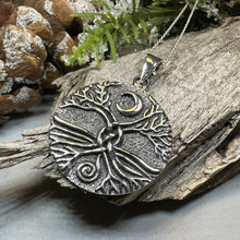 Load image into Gallery viewer, Tree of Life Necklace, Celtic Jewelry, Irish Pendant, Celestial Jewelry, Tree Jewelry, Nature Jewelry, Norse Jewelry, Crecent Moon Necklace
