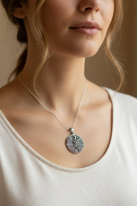 Load image into Gallery viewer, Tree of Life Necklace, Celtic Jewelry, Irish Pendant, Celestial Jewelry, Tree Jewelry, Nature Jewelry, Norse Jewelry, Crecent Moon Necklace

