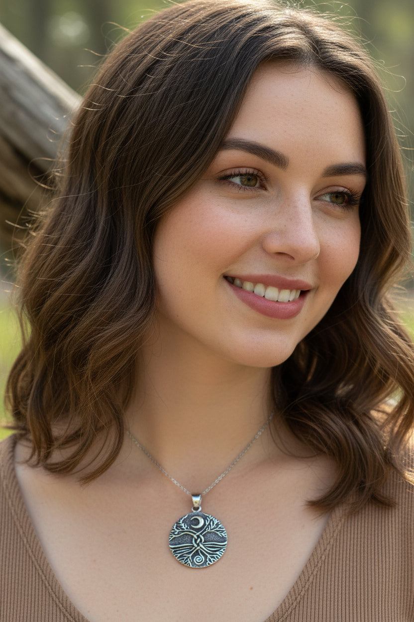 Tree of Life Necklace, Celtic Jewelry, Irish Pendant, Celestial Jewelry, Tree Jewelry, Nature Jewelry, Norse Jewelry, Crecent Moon Necklace