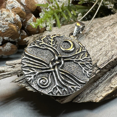 Load image into Gallery viewer, Tree of Life Necklace, Celtic Jewelry, Irish Pendant, Celestial Jewelry, Tree Jewelry, Nature Jewelry, Norse Jewelry, Crecent Moon Necklace
