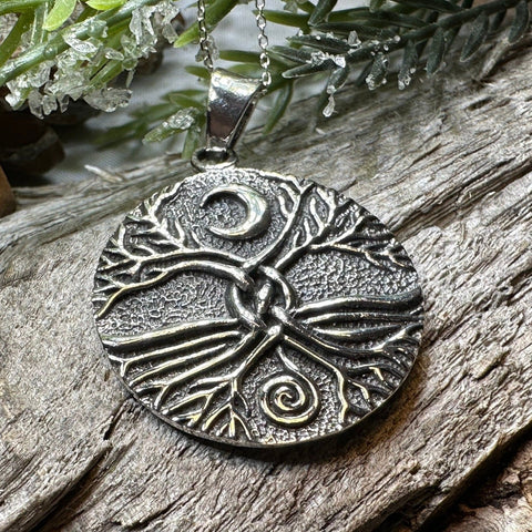 Load image into Gallery viewer, Tree of Life Necklace, Celtic Jewelry, Irish Pendant, Celestial Jewelry, Tree Jewelry, Nature Jewelry, Norse Jewelry, Crecent Moon Necklace
