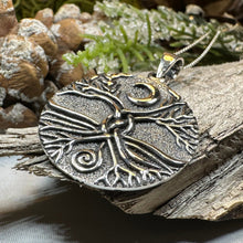 Load image into Gallery viewer, Tree of Life Necklace, Celtic Jewelry, Irish Pendant, Celestial Jewelry, Tree Jewelry, Nature Jewelry, Norse Jewelry, Crecent Moon Necklace

