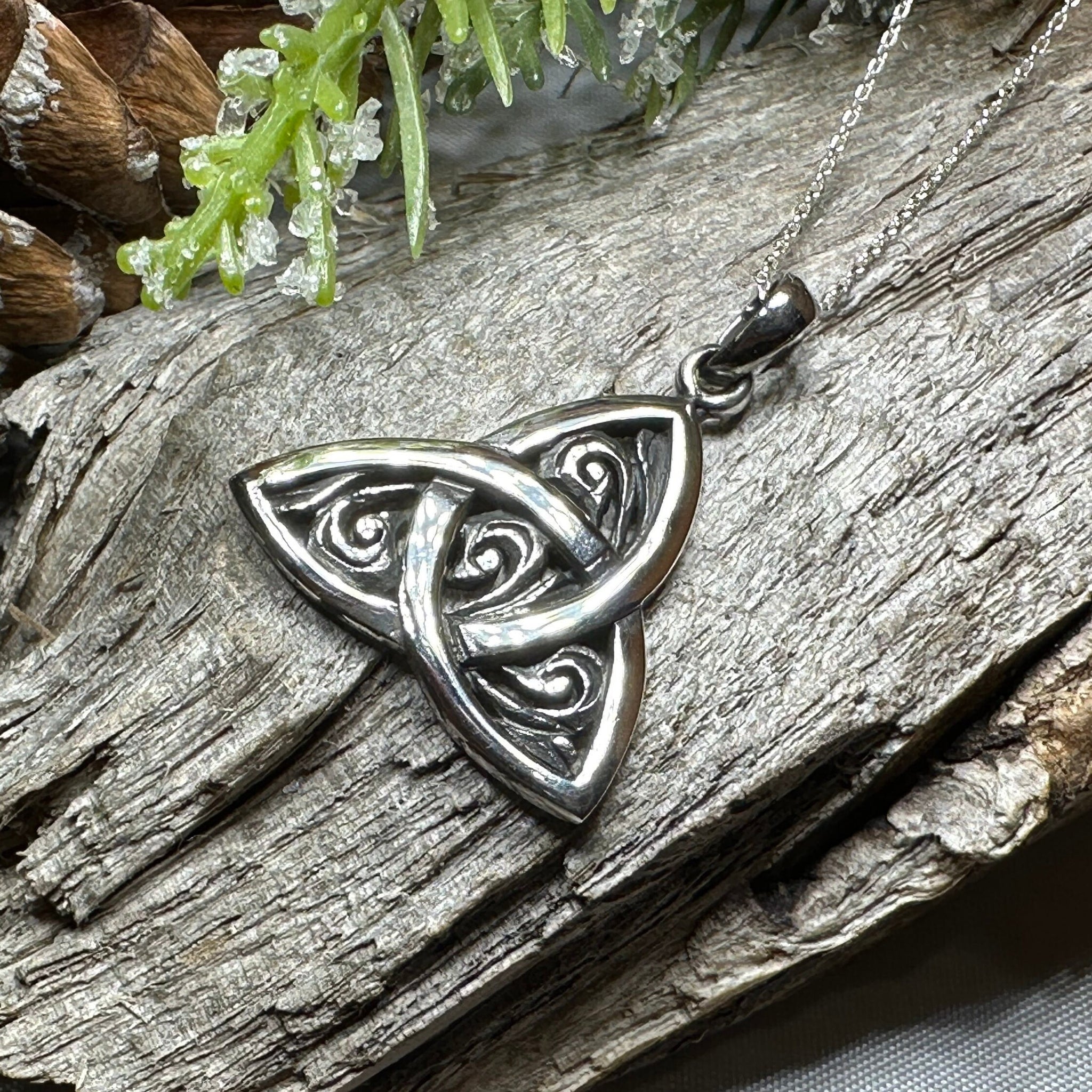 Moonstone Pendant Silver Celtic Knot Triquetra Charm Pendant
