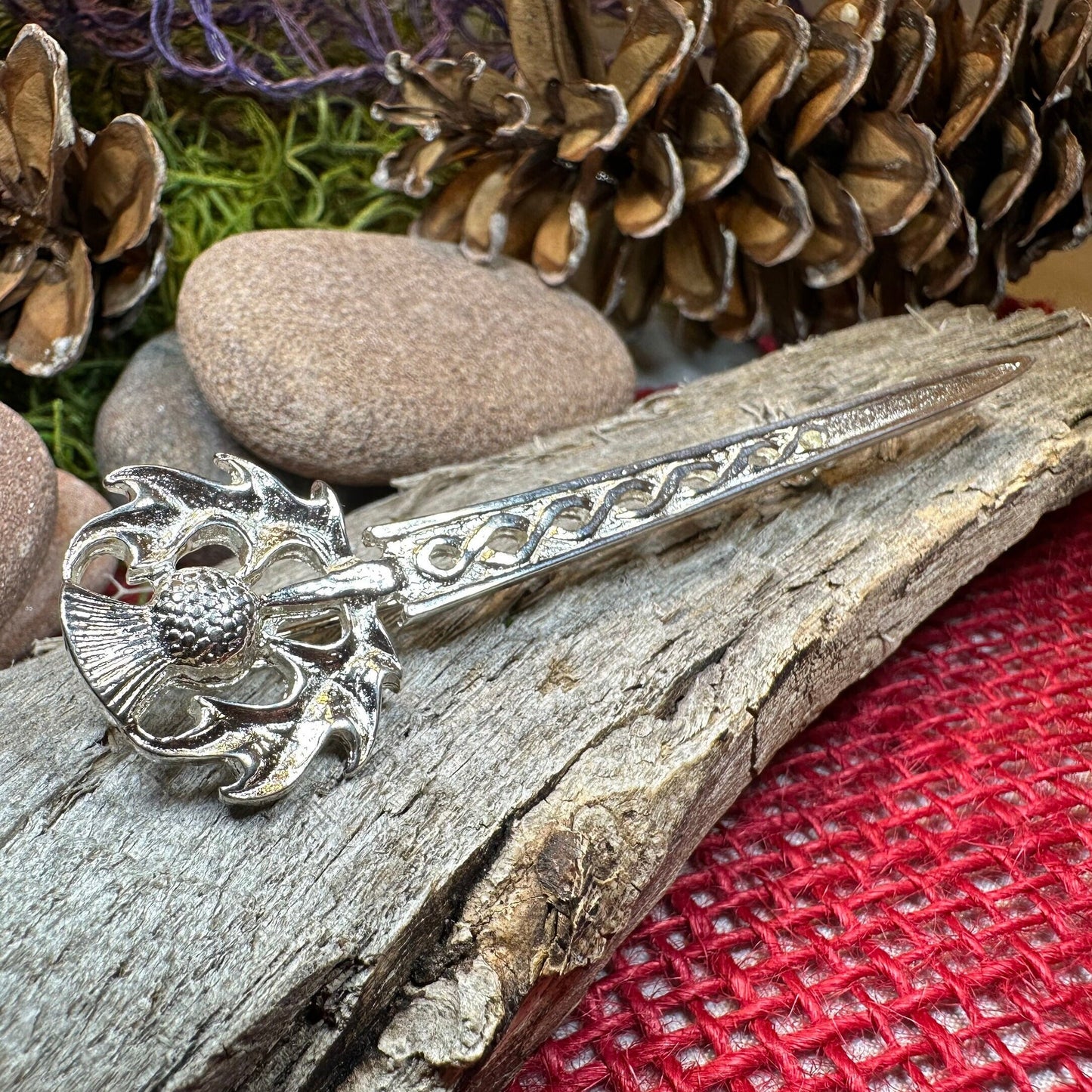 Scottish Thistle Kilt Pin, Celtic Brooch, Thistle Jewelry, Groom Gift, Scotland Jewelry, Silver Pin, Celtic Pin, Bagpiper Gift, Tartan Pin
