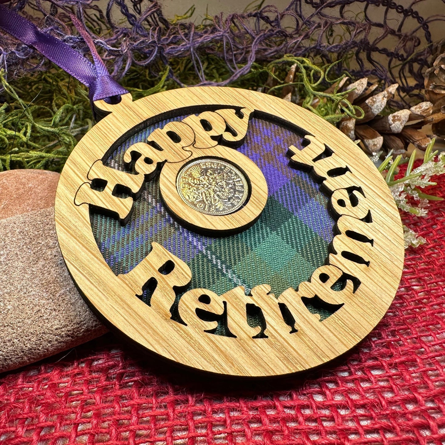Retirement Gift, Lucky Sixpence, Scotland Gift, Happy Retirement, Tartan Gift, Christmas Ornament, Good Luck Gift, Oak Wood Plaque, Scottish
