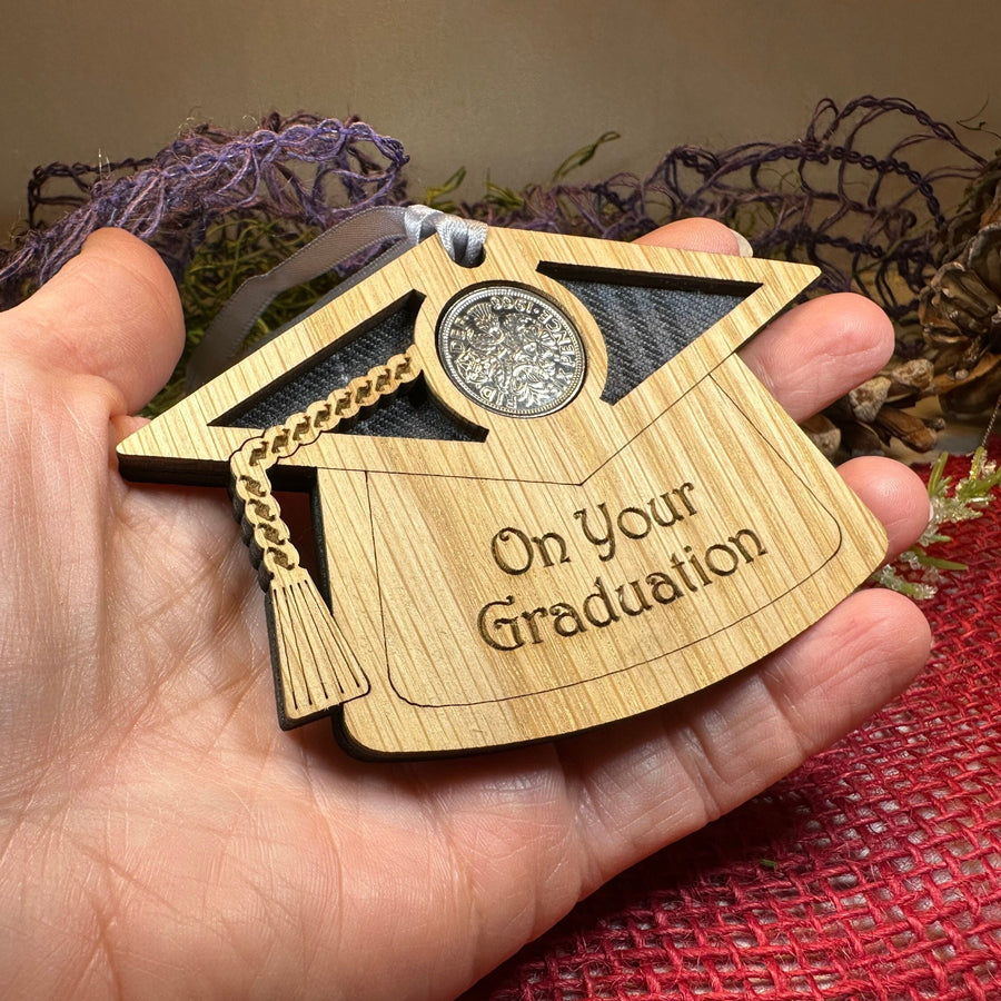 Graduation Gift, Lucky Sixpence, Scotland Gift, High School Grad, Tartan Gift, Christmas Ornament, Good Luck Gift, Oak Wood Plaque, Scottish