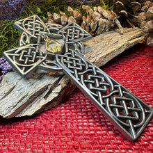 Load image into Gallery viewer, Irish Claddagh Wall Cross, Ireland Gift, Pewter Celtic Cross, New Home Gift, Irish Cross Gift, Wedding Gift, Irish Decor, Religious Prayer
