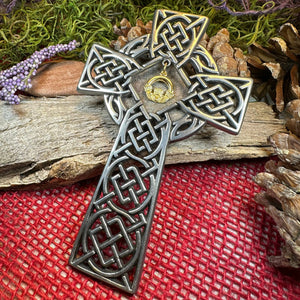Irish Claddagh Wall Cross, Ireland Gift, Pewter Celtic Cross, New Home Gift, Irish Cross Gift, Wedding Gift, Irish Decor, Religious Prayer