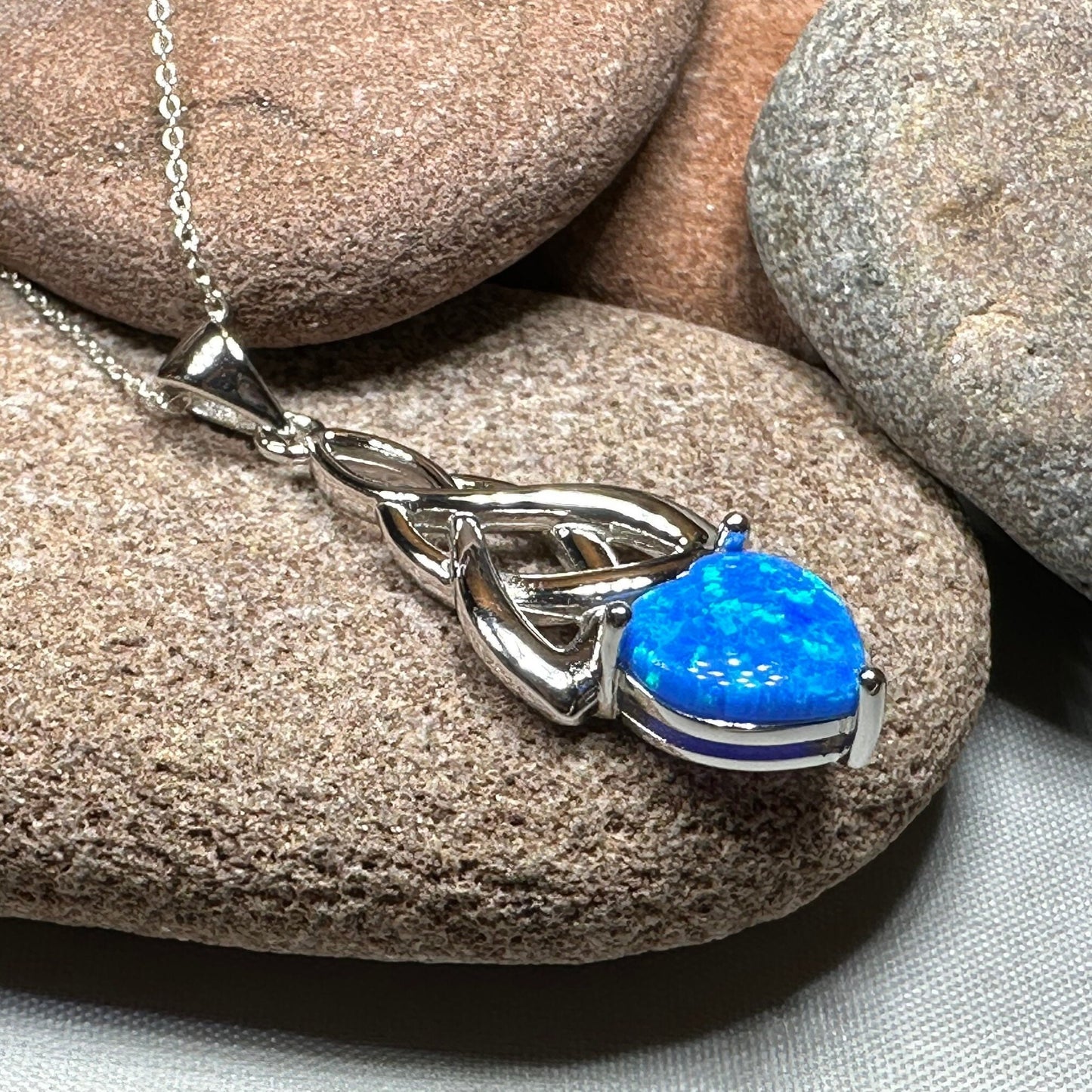 Celtic Knot Necklace, Mother's Knot Pendant, Fire Opal Jewelry, Irish Necklace, Scottish Jewelry, October Birthstone, Ireland Gift, New Mom