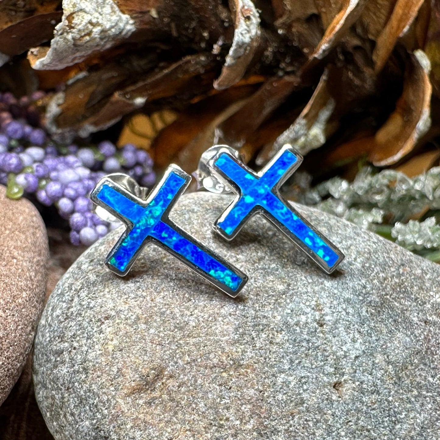 Cross Earrings, Opal Jewelry, Stud Earrings, First Communion Gift, Bridal Post Earrings, Confirmation Gift, Religious Gift, Cross Jewelry