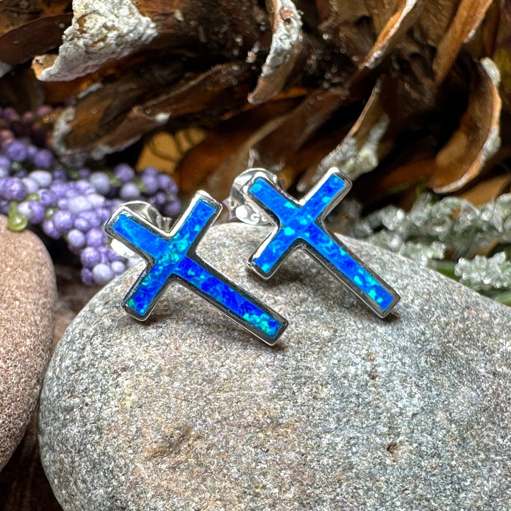 Cross Earrings, Opal Jewelry, Stud Earrings, First Communion Gift, Bridal Post Earrings, Confirmation Gift, Religious Gift, Cross Jewelry