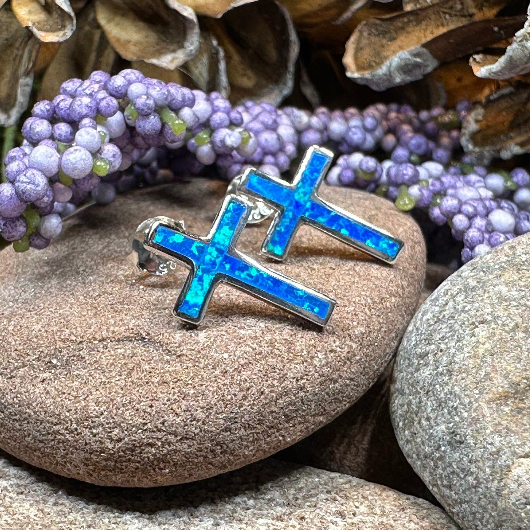 Cross Earrings, Opal Jewelry, Stud Earrings, First Communion Gift, Bridal Post Earrings, Confirmation Gift, Religious Gift, Cross Jewelry