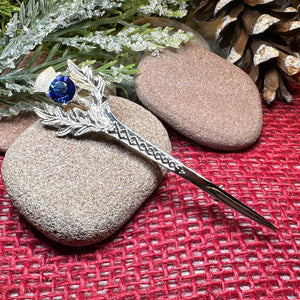 Scottish Thistle Kilt Pin, Celtic Brooch, Thistle Jewelry, Groom Gift, Scotland Jewelry, Blue Pin, Celtic Pin, Bagpiper Gift, Tartan Pin