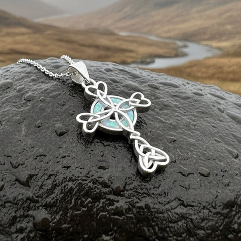 Load image into Gallery viewer, Celtic Cross Necklace, Irish Jewelry, Celtic Jewelry, First Communion Gift, Confirmation Gift, Irish Cross, Religious Jewelry, Opal Mom Gift
