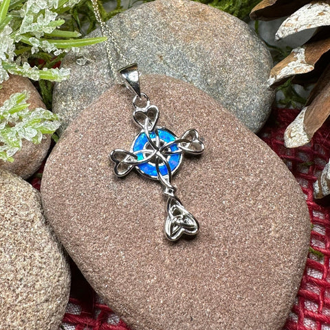 Load image into Gallery viewer, Celtic Cross Necklace, Irish Jewelry, Celtic Jewelry, First Communion Gift, Confirmation Gift, Irish Cross, Religious Jewelry, Opal Mom Gift
