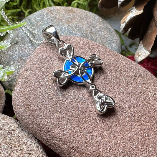 Gaelle Celtic Cross Opal Necklace — view 7