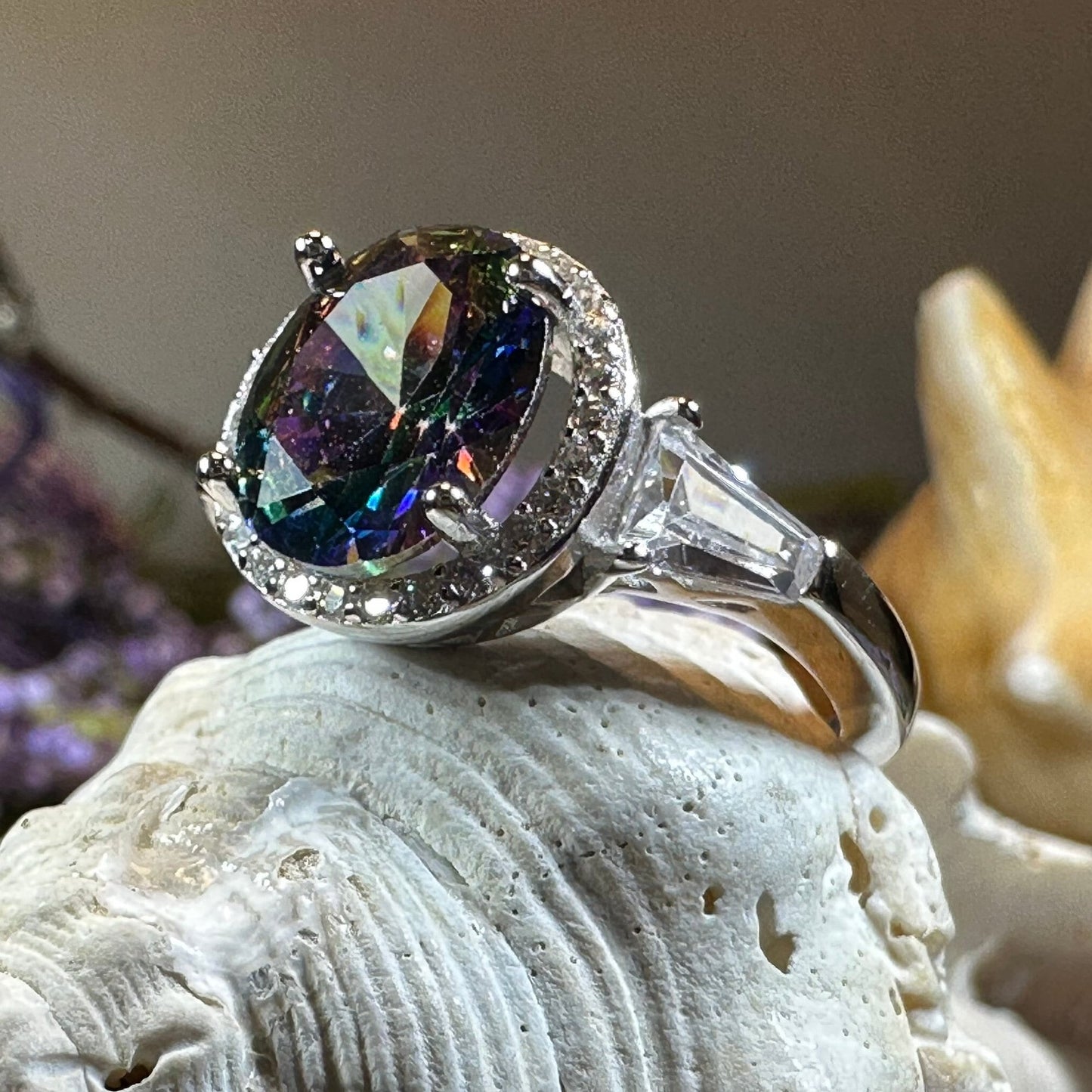 Scottish Lady Celtic Ring, Engagement Ring, Scotland Ring, Mystic Topaz Boho Ring, Celtic Knot Jewelry, Anniversary Gift, Girls Promise Ring