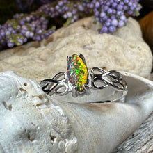 Load image into Gallery viewer, Celtic Fire Opal Ring, Celtic Ring, Irish Ring, Black Opal Ring, Celtic Promise Ring, Anniversary Gift, Scottish Red Ring, Cocktail Ring
