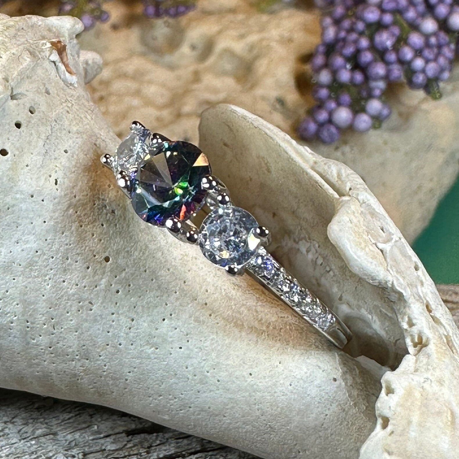 Scottish Eternity Ring, Engagement Ring, Promise Ring, Mystic Topaz Boho Ring, Celtic Knot Jewelry, Anniversary Gift, Ladies Large Ring