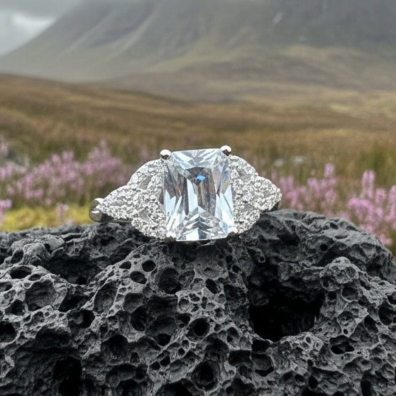 Celtic Engagement Ring, Diamond Promise Ring, Scotland Ring, Princess Cut Ring, Celtic Knot Jewelry, Anniversary Gift, Ladies Cocktail Ring