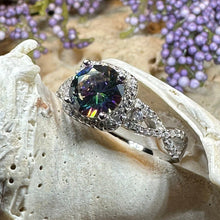 Load image into Gallery viewer, Celtic Engagement Ring, Engagement Ring, Promise Ring, Mystic Topaz Boho Ring, Celtic Knot Jewelry, Anniversary Gift, Ladies Cocktail Ring

