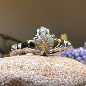 Claddagh Ring, Celtic Jewelry, Irish Jewelry, Black Fire Opal Ring, Irish Ring, Heart Jewelry, Anniversary Gift, Bridal Ring, Promise Ring