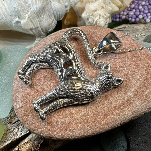 Load image into Gallery viewer, Cat Necklace, Celtic Jewelry, Irish Jewelry, Cat Lover Gift, Cat Mom Gift, Anniversary Gift, Animal Necklace, Nature Necklace
