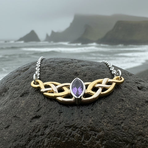 Load image into Gallery viewer, Celtic Necklace, Love Knot Jewelry, Celtic Knot Necklace, Irish Jewelry, Wife Gift, Girlfriend Gift, Amethyst Jewelry, Gold Scottish Jewelry
