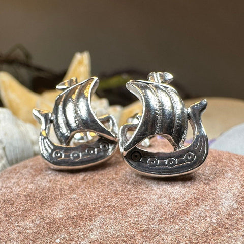Load image into Gallery viewer, Viking Ship Earrings, Norse Jewelry, Nautical Post Earrings, Nordic Jewelry, Celtic Jewelry, Pirate Jewelry, Anniversary Gift, Pagan Jewelry
